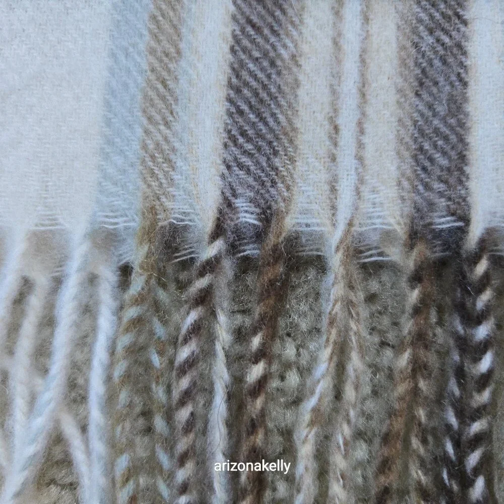 NWT Lochmere Cashmere Scarf Natural Dress Stewart Plaid Brown & Creme